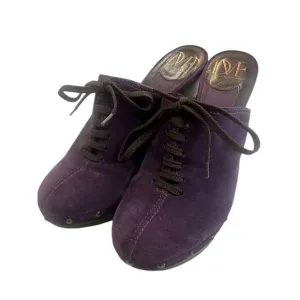 DVF Diane Von Furstenberg Purple Emmersin Studded Wood Heel Platform Clog Shoes