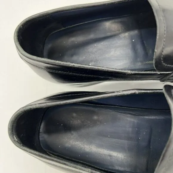E5 SALVATORE FERRAGAMO Black Leather Split Toe Horsebit Loafer Shoes Size 8.5 D
