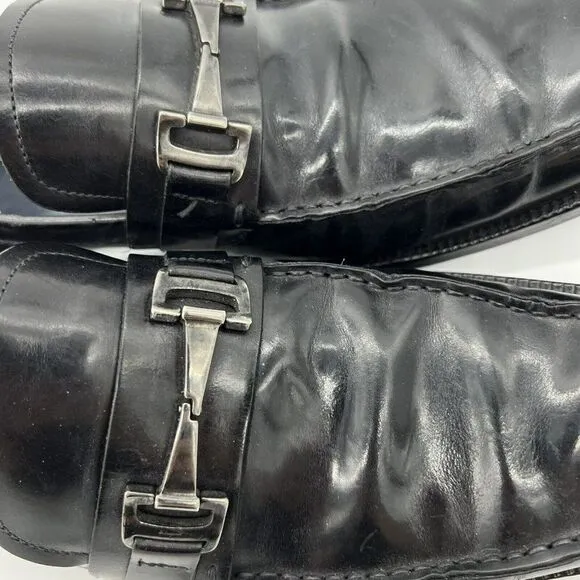 E5 SALVATORE FERRAGAMO Black Leather Split Toe Horsebit Loafer Shoes Size 8.5 D