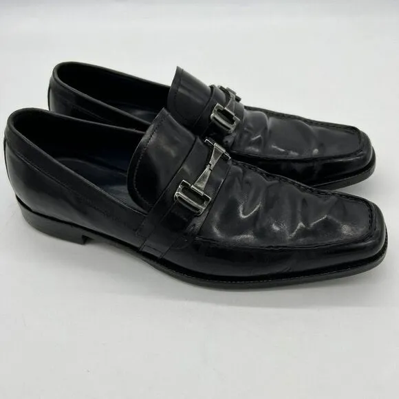 E5 SALVATORE FERRAGAMO Black Leather Split Toe Horsebit Loafer Shoes Size 8.5 D