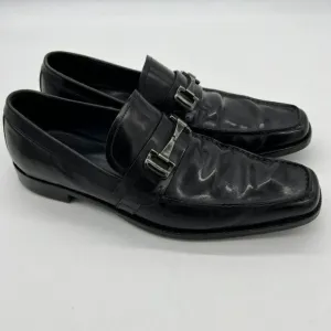 E5 SALVATORE FERRAGAMO Black Leather Split Toe Horsebit Loafer Shoes Size 8.5 D