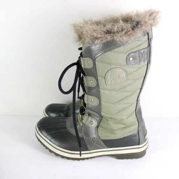 EC Sorel Tofino II Boots Green Faux Fur Cuff Waterproof 8