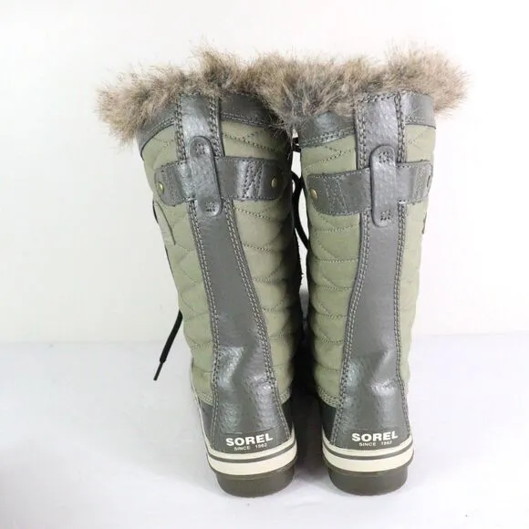 EC Sorel Tofino II Boots Green Faux Fur Cuff Waterproof 8