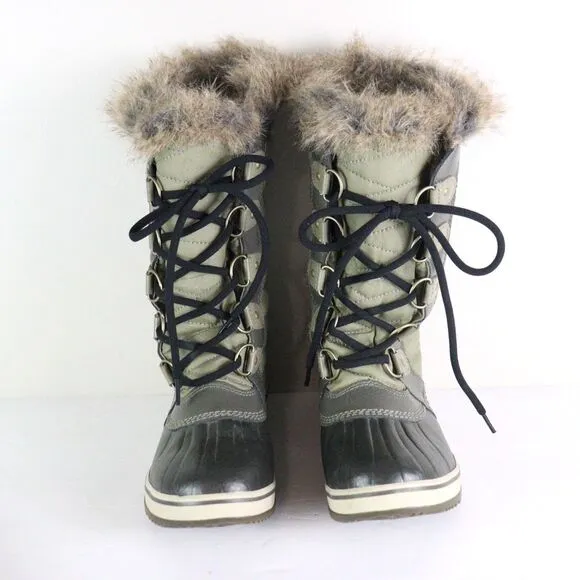 EC Sorel Tofino II Boots Green Faux Fur Cuff Waterproof 8