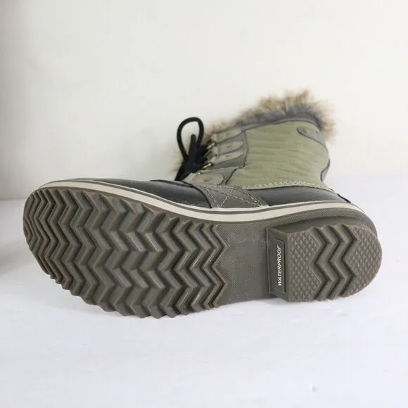 EC Sorel Tofino II Boots Green Faux Fur Cuff Waterproof 8