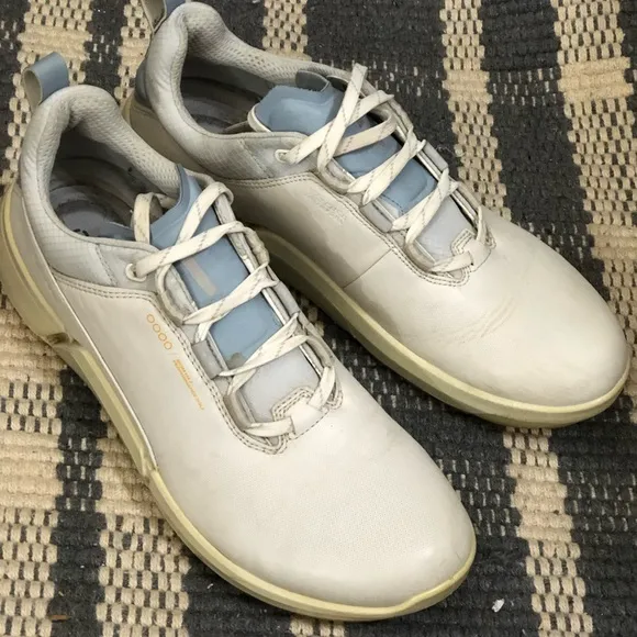 Ecco BIOM® H4 Golf Leather White Blue Gore-tex Waterproof Shoes sz 39EU 8 8.5 EW