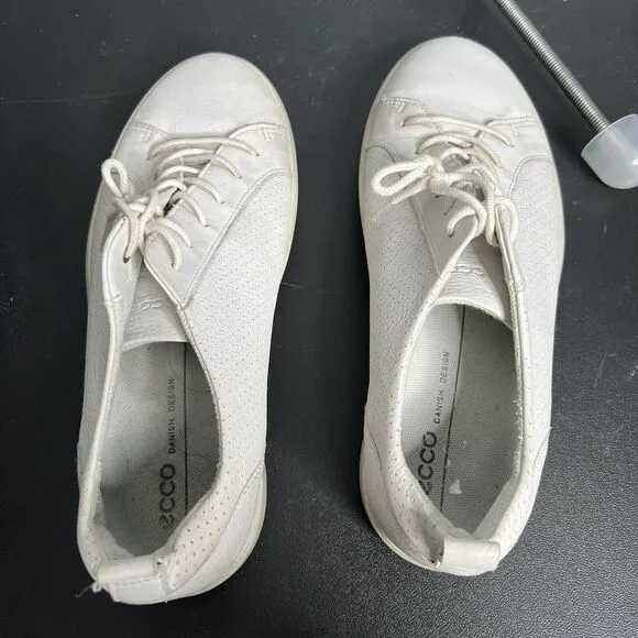 ECCO Danish Design Fashion Sneakers Shoes Size 10 Men's Perforated Leather White