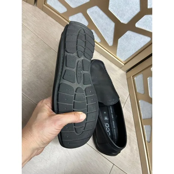 Ecco Shoe Mens 44 EU 10 10.5 Black Leather Driving Loafer Moc Toe Slip On Shoes