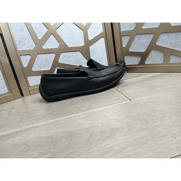 Ecco Shoe Mens 44 EU 10 10.5 Black Leather Driving Loafer Moc Toe Slip On Shoes