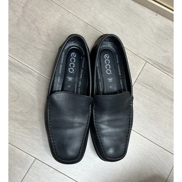 Ecco Shoe Mens 44 EU 10 10.5 Black Leather Driving Loafer Moc Toe Slip On Shoes