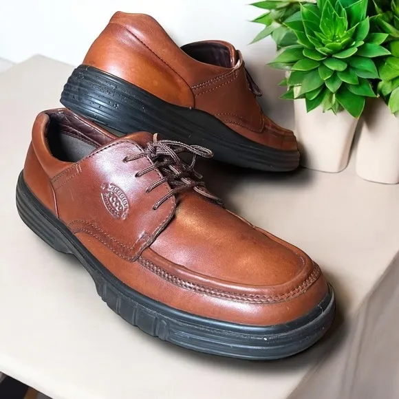 Ecco Soft 43 US 10 Brown Leather Lace Up Oxford Moc Toe Dress Men Preppy Shoes