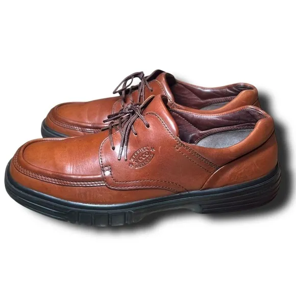 Ecco Soft 43 US 10 Brown Leather Lace Up Oxford Moc Toe Dress Men Preppy Shoes