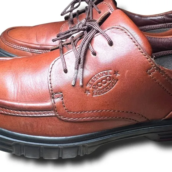 Ecco Soft 43 US 10 Brown Leather Lace Up Oxford Moc Toe Dress Men Preppy Shoes