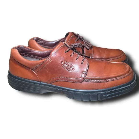 Ecco Soft 43 US 10 Brown Leather Lace Up Oxford Moc Toe Dress Men Preppy Shoes