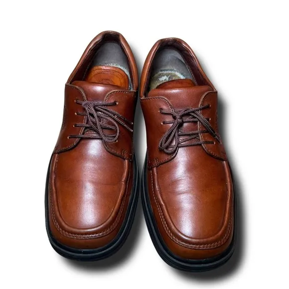 Ecco Soft 43 US 10 Brown Leather Lace Up Oxford Moc Toe Dress Men Preppy Shoes