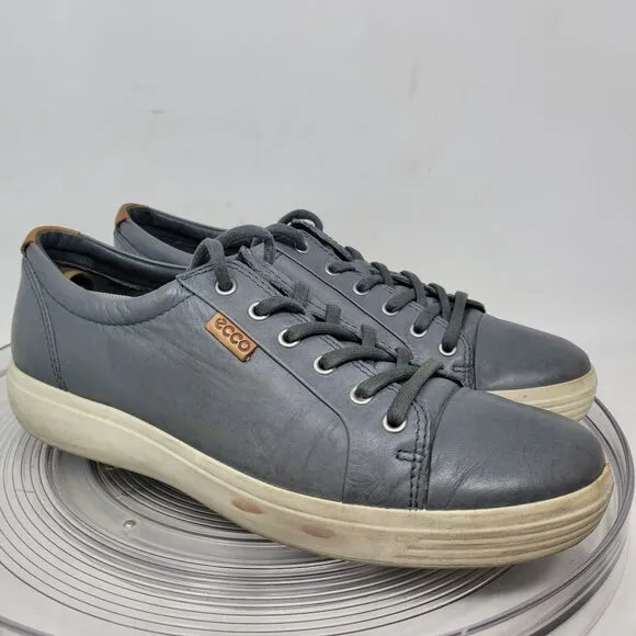 Ecco Soft 7 Sneakers Shoes Gray Leather Mens Size EU 44 US 10 - 10.5 Comfort EXC