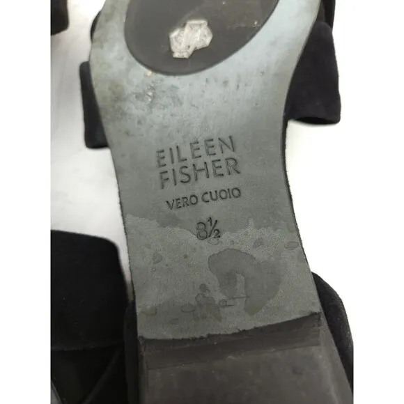 Eileen Fisher Black Hilly Suede d'Orsay Shoes Low Heel Sz 8.5 Wedge Modern