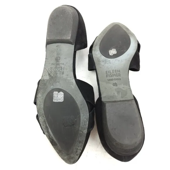 Eileen Fisher Black Hilly Suede d'Orsay Shoes Low Heel Sz 8.5 Wedge Modern