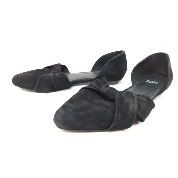 Eileen Fisher Black Hilly Suede d'Orsay Shoes Low Heel Sz 8.5 Wedge Modern