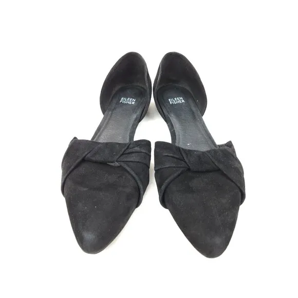 Eileen Fisher Black Hilly Suede d'Orsay Shoes Low Heel Sz 8.5 Wedge Modern
