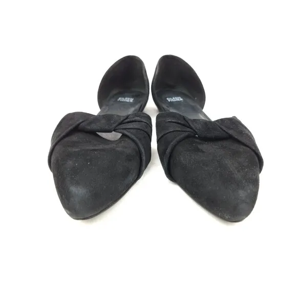 Eileen Fisher Black Hilly Suede d'Orsay Shoes Low Heel Sz 8.5 Wedge Modern