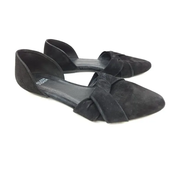 Eileen Fisher Black Hilly Suede d'Orsay Shoes Low Heel Sz 8.5 Wedge Modern