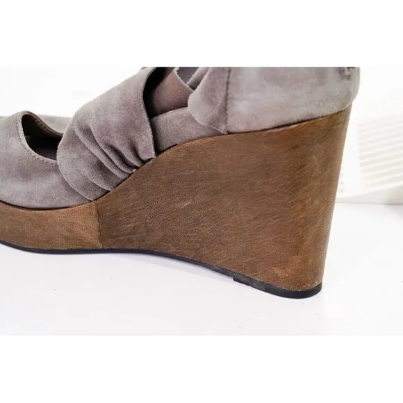 Eileen Fisher Draw Wedge Sandals Shoes Suede Women's Sz 8.5