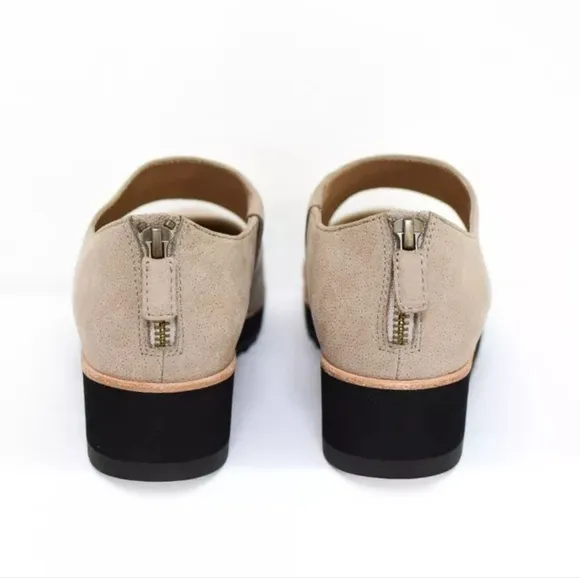 Eileen Fisher Size 8 Match Cutout Wedge Oxford Shoes Platform Leather Gray Beige