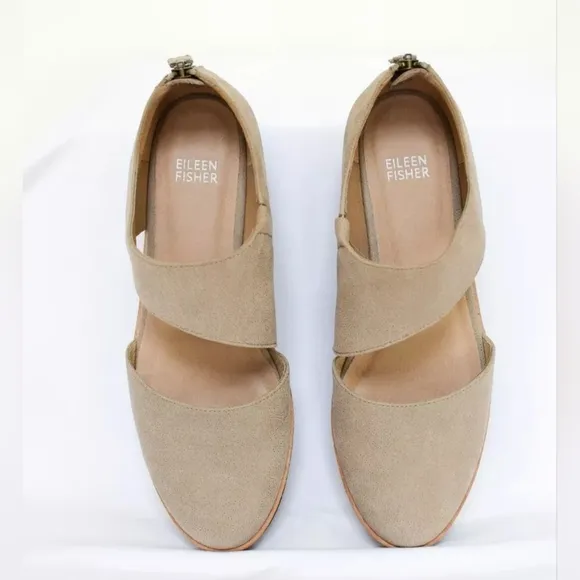 Eileen Fisher Size 8 Match Cutout Wedge Oxford Shoes Platform Leather Gray Beige