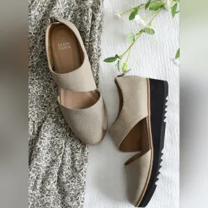 Eileen Fisher Size 8 Match Cutout Wedge Oxford Shoes Platform Leather Gray Beige