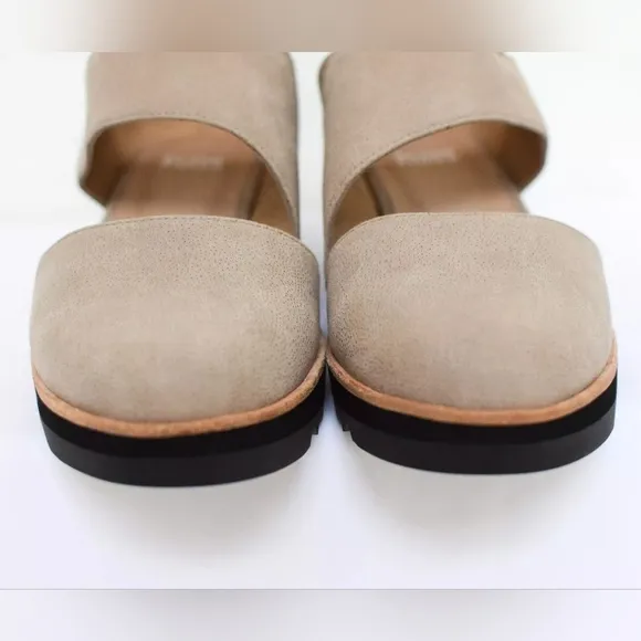 Eileen Fisher Size 8 Match Cutout Wedge Oxford Shoes Platform Leather Gray Beige