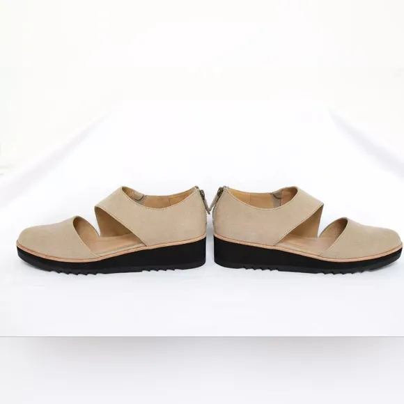 Eileen Fisher Size 8 Match Cutout Wedge Oxford Shoes Platform Leather Gray Beige