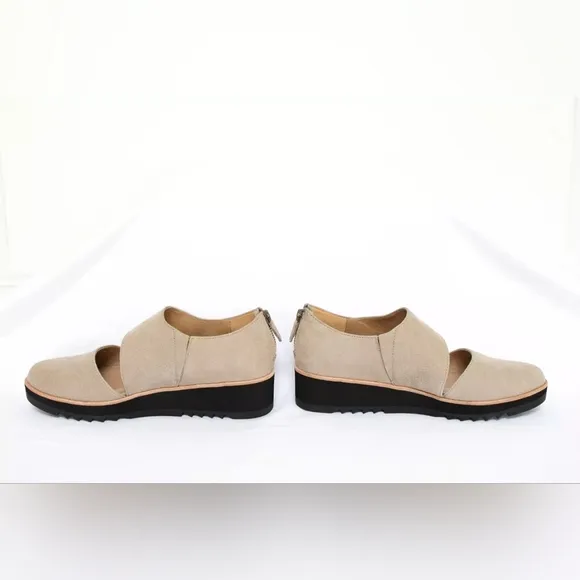 Eileen Fisher Size 8 Match Cutout Wedge Oxford Shoes Platform Leather Gray Beige