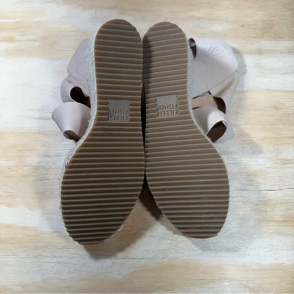 Eileen Fisher Willow Beige Wedge Espadrille Sandals Women’s Size 9.5