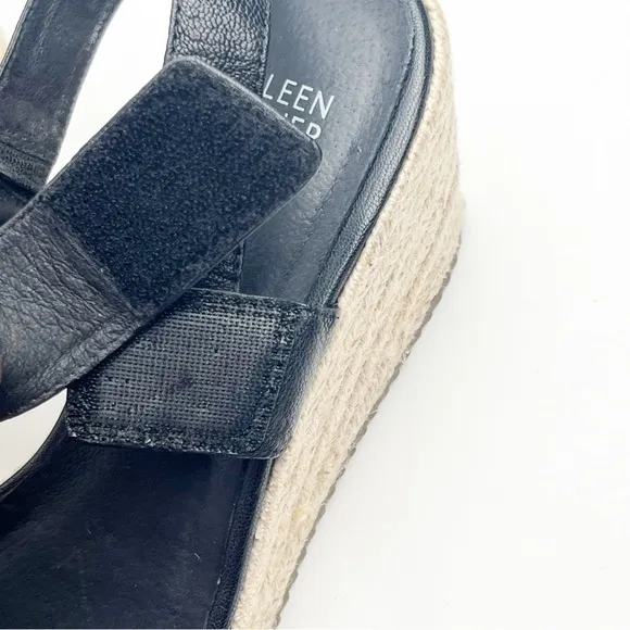EILEEN FISHER Winnie Black Espadrille Wedge Platform Sandals, Size 8