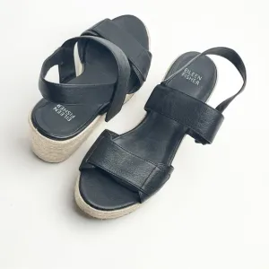 EILEEN FISHER Winnie Black Espadrille Wedge Platform Sandals, Size 8