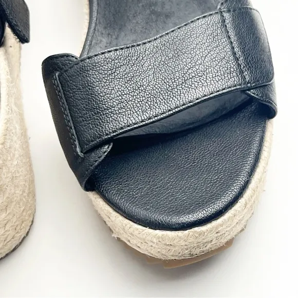 EILEEN FISHER Winnie Black Espadrille Wedge Platform Sandals, Size 8