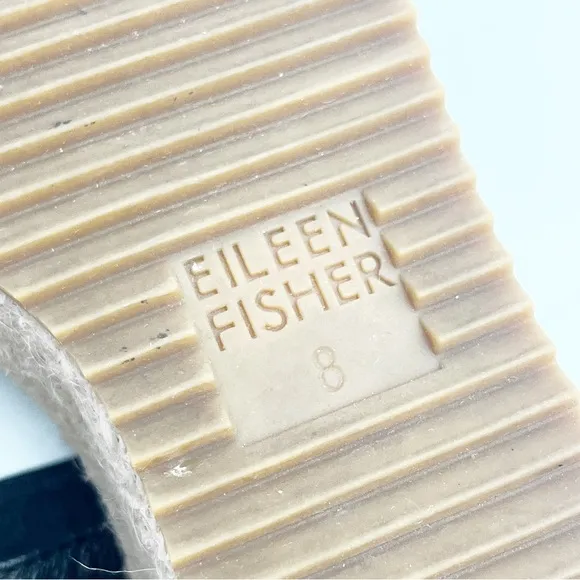 EILEEN FISHER Winnie Black Espadrille Wedge Platform Sandals, Size 8