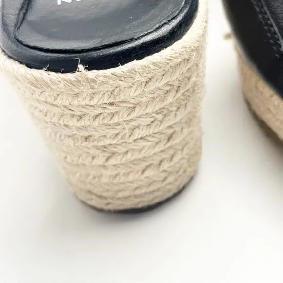 EILEEN FISHER Winnie Black Espadrille Wedge Platform Sandals, Size 8