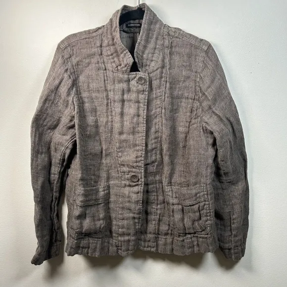 Eileen Fisher Women’s Linen Blazer Jacket Buttons Brown Medium