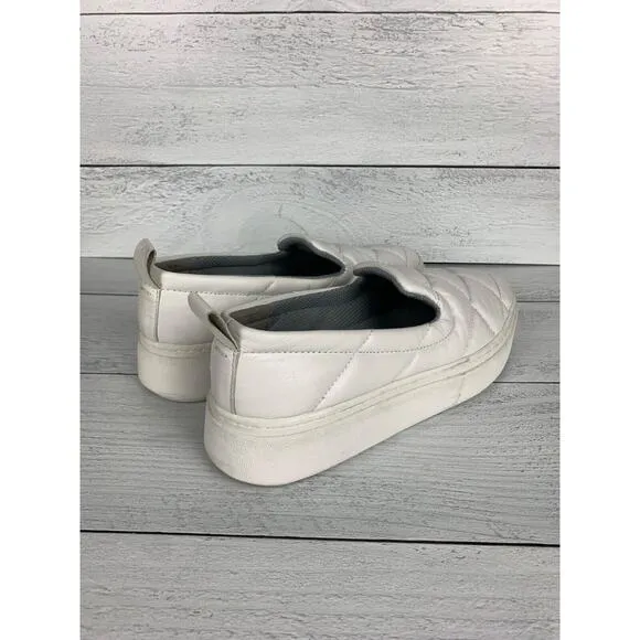 Eileen Fisher Women's Size 7 White Leather Round Platform Quilted Slip On Shoes