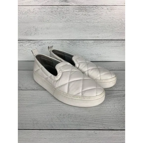 Eileen Fisher Women's Size 7 White Leather Round Platform Quilted Slip On Shoes