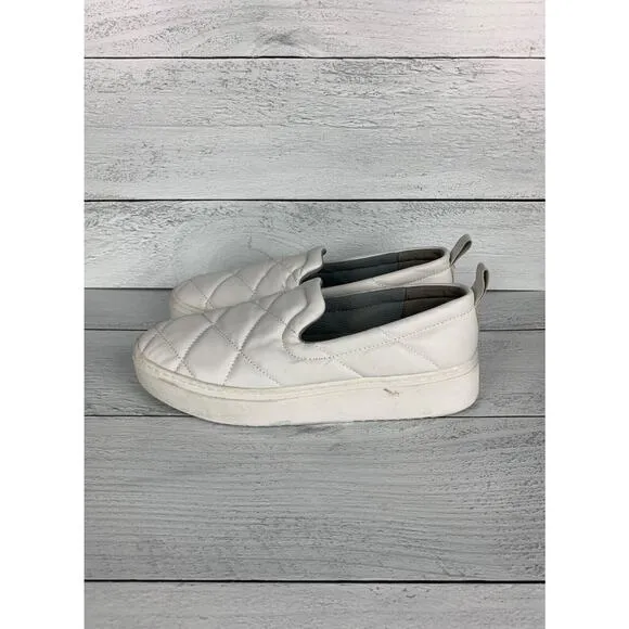Eileen Fisher Women's Size 7 White Leather Round Platform Quilted Slip On Shoes