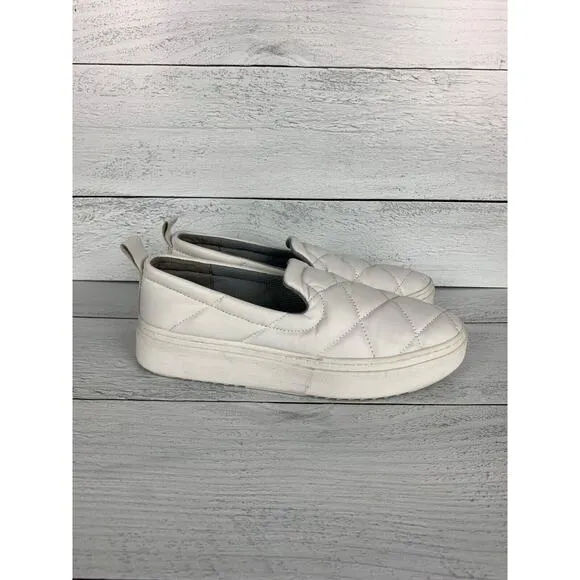 Eileen Fisher Women's Size 7 White Leather Round Platform Quilted Slip On Shoes