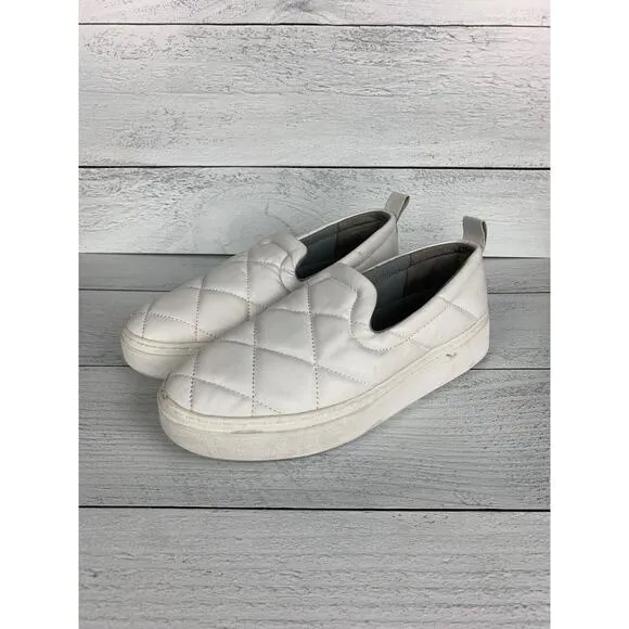 Eileen Fisher Women's Size 7 White Leather Round Platform Quilted Slip On Shoes