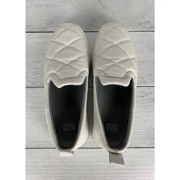 Eileen Fisher Women's Size 7 White Leather Round Platform Quilted Slip On Shoes