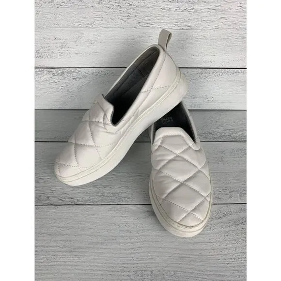 Eileen Fisher Women's Size 7 White Leather Round Platform Quilted Slip On Shoes