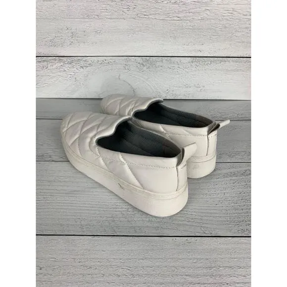 Eileen Fisher Women's Size 7 White Leather Round Platform Quilted Slip On Shoes