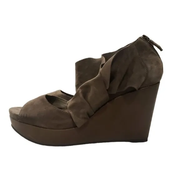 Eileen Fisher Women's Sz 8.5M Gray Suede Platform Wedge Shoes High Sandals Heels