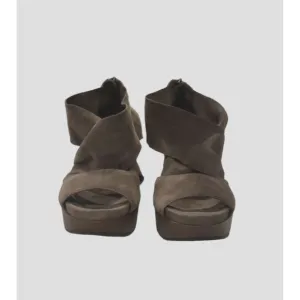 Eileen Fisher Women's Sz 8.5M Gray Suede Platform Wedge Shoes High Sandals Heels
